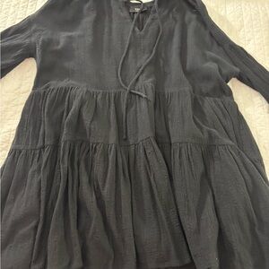 Vici Black Long Sleeve textured ruffled tunic